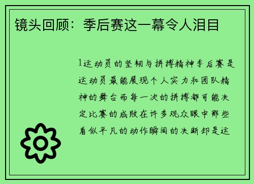 镜头回顾：季后赛这一幕令人泪目